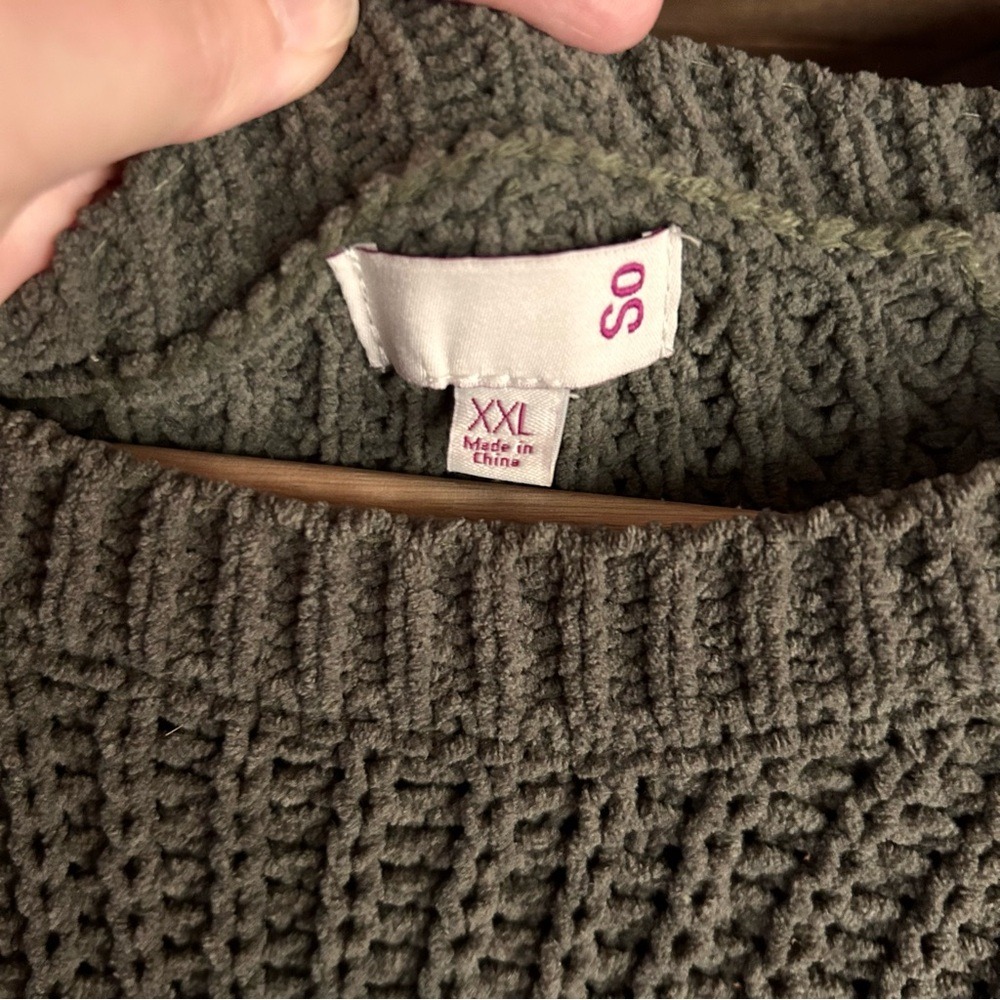 Braided Cable ChenillePullover XXL (Junior Sizing) Green‎ Sweater - Picture 3 of 15